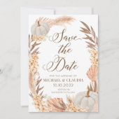 Boho Pampas Pumpkin White Fall Save the Date Einladung (Vorderseite)