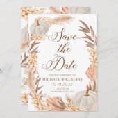 Boho Pampas Pumpkin White Fall Save the Date Einladung (Vorne/Hinten)