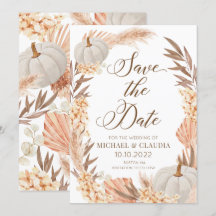 Boho Pampas Pumpkin White Fall Save the Date