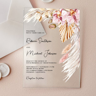 Boho Pampas Rosa Orchideen Blumenhochzeit Acryleinladungen