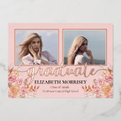 Boho Pampas Rose 3 Foto Graduate Abschluss Pink Folieneinladung (Vorderseite)