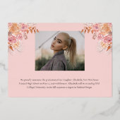 Boho Pampas Rose 3 Foto Graduate Abschluss Pink Folieneinladung (Rückseite)