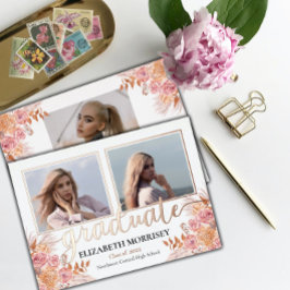 Boho Pampas Rose 3 Foto Graduate Abschluss White Folieneinladung