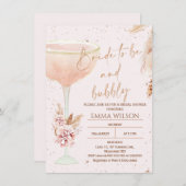 Boho Pampas Rose Gold Bridge zum Brautparty Einladung (Vorne/Hinten)