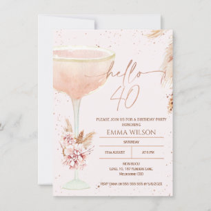 Boho Pampas Rose Gold Hallo 40 Geburtstag Einladung