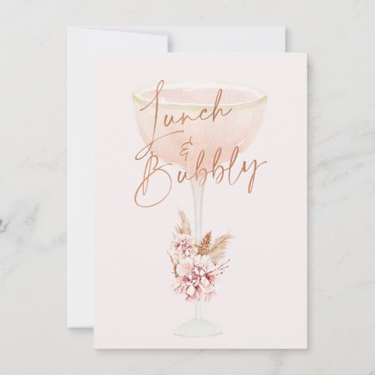 Boho Pampas Rose Gold Lunch Bubbly Brautparty Einladung (Rückseite)