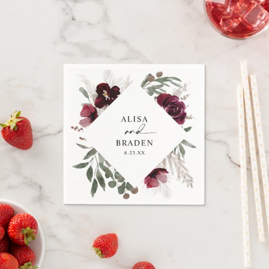 Boho Pampas Rose Wasserfarbenhochzeit Serviette (Beispiel)