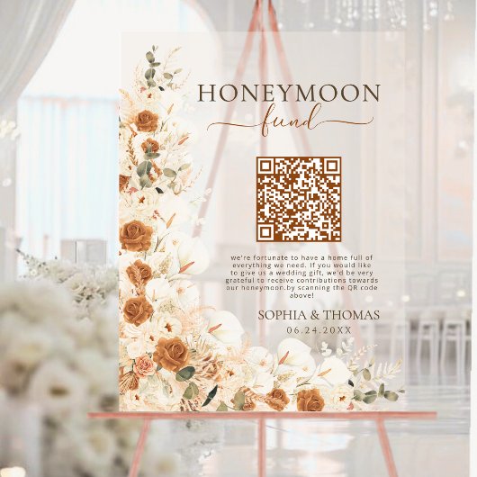 Boho Pampas Rose Watercolor Honeymoon Fund Wedding Acrylschild