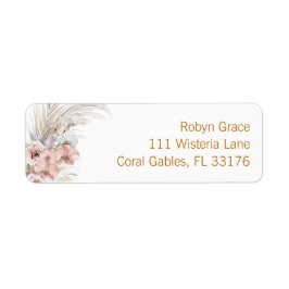 Boho Pampas Rücksendeadresse Etikett Rosa Farbe