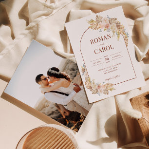 Boho Pampas Rustic Terracotta Arch Foto Hochzeit Einladung