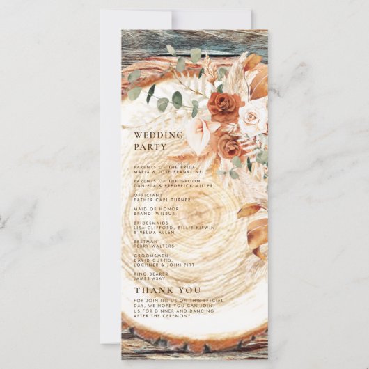 Boho Pampas Rustic Wood Slice Wedding Program  (Rückseite)