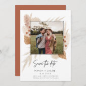 Boho Pampas Rustikales Foto Hochzeit speichern das Save The Date (Vorne/Hinten)