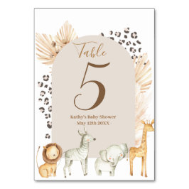Boho Pampas Safari Tiere Moderne Tischnummer