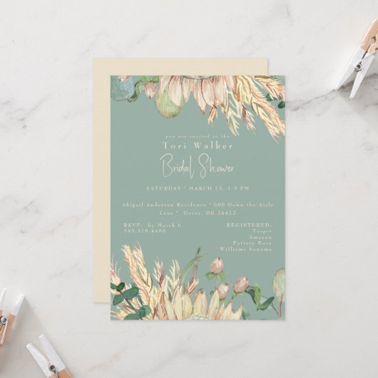 Boho Pampas Sage Brautparty Einladung (Vorderseite/Rückseite Beispiel)