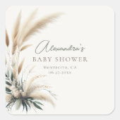 Boho Pampas Sage Green Baby Dusche Personalisiert Quadratischer Aufkleber (Vorderseite)