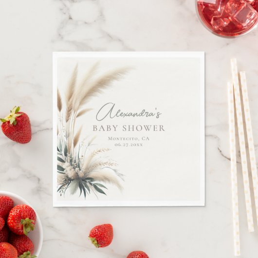 Boho Pampas Sage Green Baby Dusche Personalisiert Serviette (Beispiel)