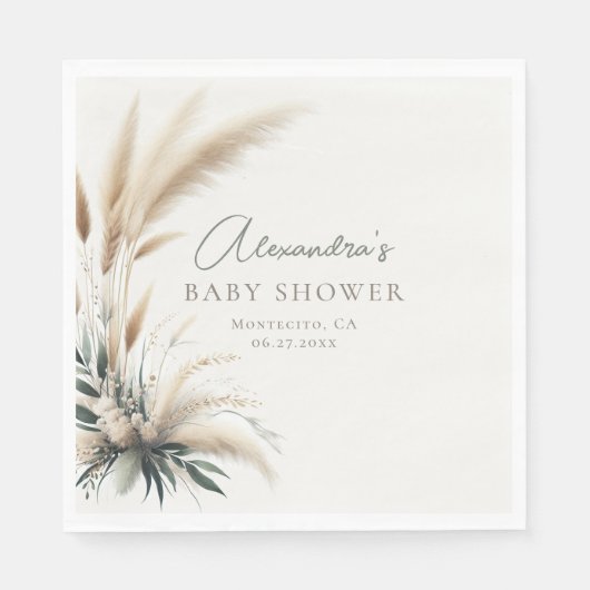 Boho Pampas Sage Green Baby Dusche Personalisiert Serviette (Vorderseite)