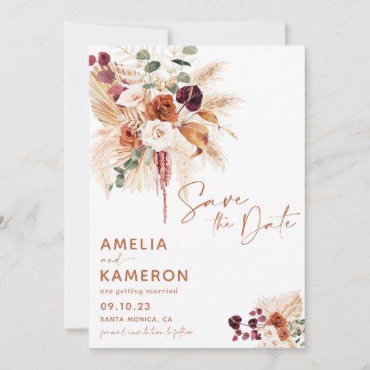 Boho Pampas Save The Date Card (Vorderseite)