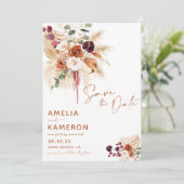 Boho Pampas Save The Date Card (Stehend Vorderseite)