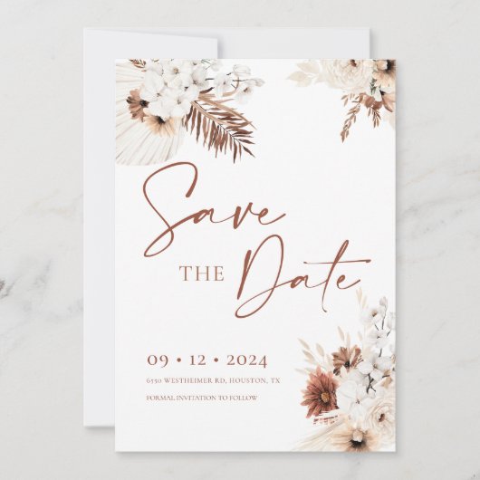 Boho Pampas Save the Date Einladung (Vorderseite)