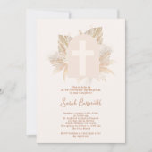 Boho Pampas Taufe Mädchen Einladung (Vorderseite)