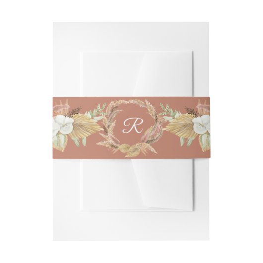 BOHO Pampas Terracotta Blush Blumenpalmen Einladungsbanderole (Vorderseite Beispiel)