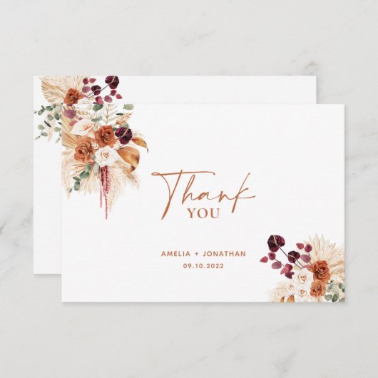 Boho Pampas Terracotta Dankeschön Karte (Vorne/Hinten)