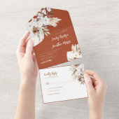 Boho Pampas Terracotta Hochzeit All In One Einladung (Abreißen)