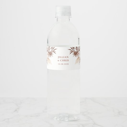 Boho Pampas Terracotta Hochzeit Wasserflaschenetikett (Vorderseite)