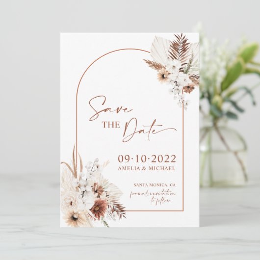 Boho Pampas Terracotta Rust Save the Date (Stehend Vorderseite)