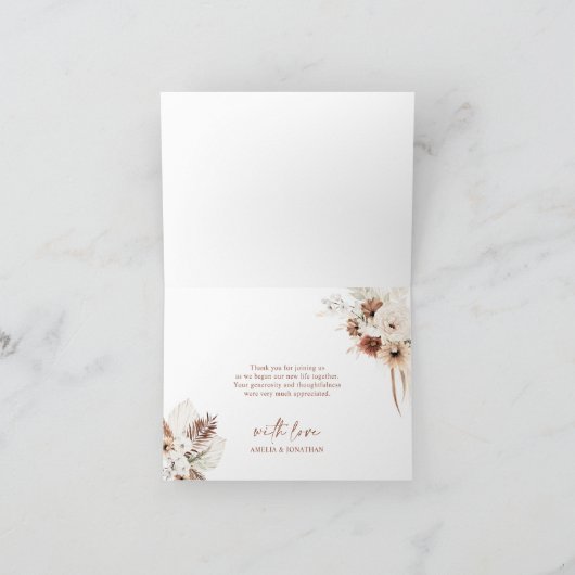 Boho Pampas Terracotta Wedding Dankeschön Karte (Innenseite)