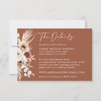 Boho Pampas Terracotta Wedding Details Card RSVP Karte