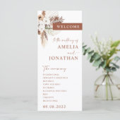 Boho Pampas Terracotta Wedding Program Card (Stehend Vorderseite)