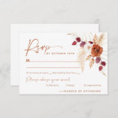 Boho Pampas Terracotta Wedding RSVP Card Begleitkarte (Vorne/Hinten)