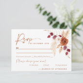 Boho Pampas Terracotta Wedding RSVP Card Begleitkarte (Stehend Vorderseite)