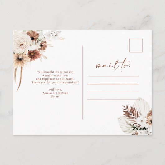 Boho Pampas Terracotta Wedding Vielen Dank Postcar Postkarte (Rückseite)