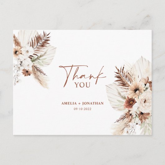 Boho Pampas Terracotta Wedding Vielen Dank Postcar Postkarte (Vorderseite)