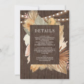 Boho Pampas trocknete Palmholz auf einer Hochzeit Einladung (Rückseite)