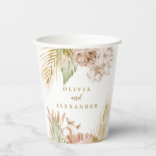 Boho Pampas Tropical Dried Blume Hochzeit Pappbecher (Vorderseite)
