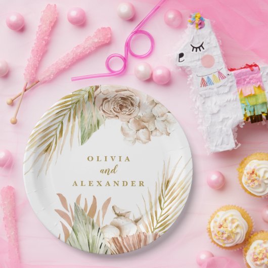 Boho Pampas Tropical Dried Blume Hochzeit Pappteller (Party)