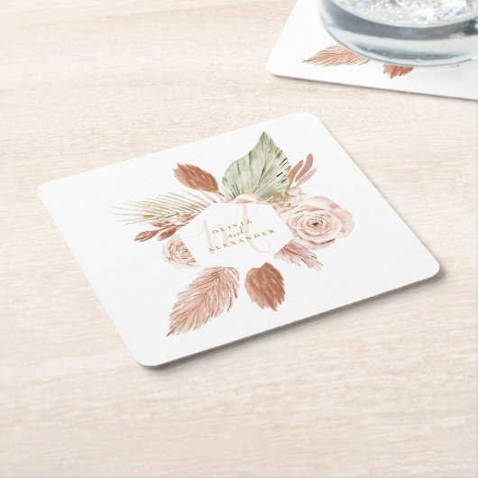 Boho Pampas Tropical Dried Blume Hochzeit Rechteckiger Pappuntersetzer (angewinkelt)