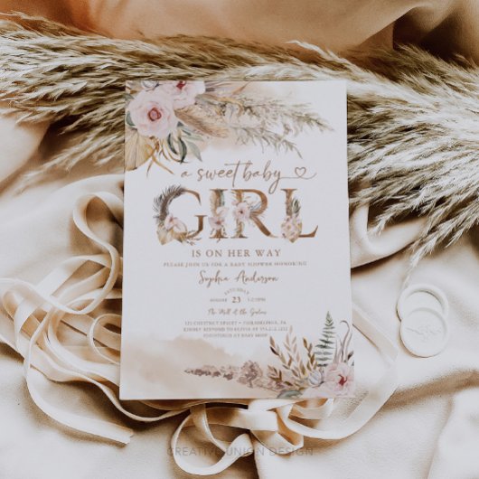 Boho Pampas Tropical Girl Babydusche Einladung