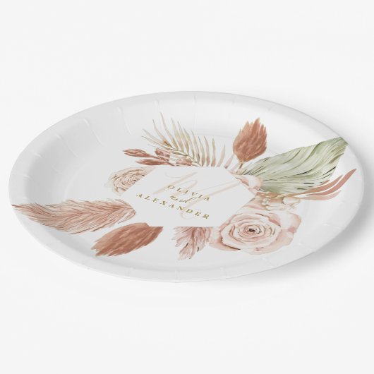 Boho Pampas tropische getrocknete Blume Hochzeitsp Pappteller (Schrägansicht)