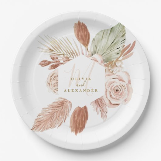 Boho Pampas tropische getrocknete Blume Hochzeitsp Pappteller (Vorderseite)