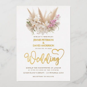 Boho Pampas- und Orchideen-Hochzeitseinladung Foli Folieneinladung