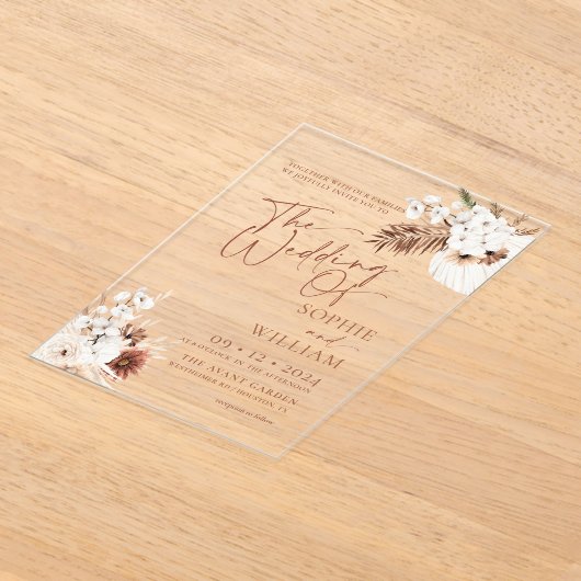Boho Pampas Wedding Acryleinladungen (Ablage )