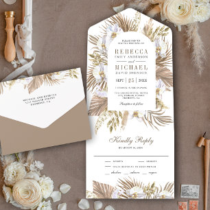 Boho Pampas Weiße Orchidee Getrocknete Palme Hochz All In One Einladung