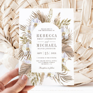Boho Pampas Weiße Orchidee Getrocknete Palme Hochz Einladung