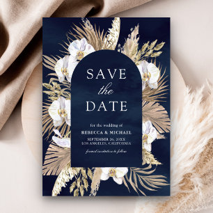 Boho Pampas Weiße Orchidee Navy Blau Hochzeit Save The Date