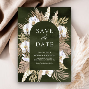 Boho Pampas Weiße Orchidee Olivgrüne Hochzeit Save The Date